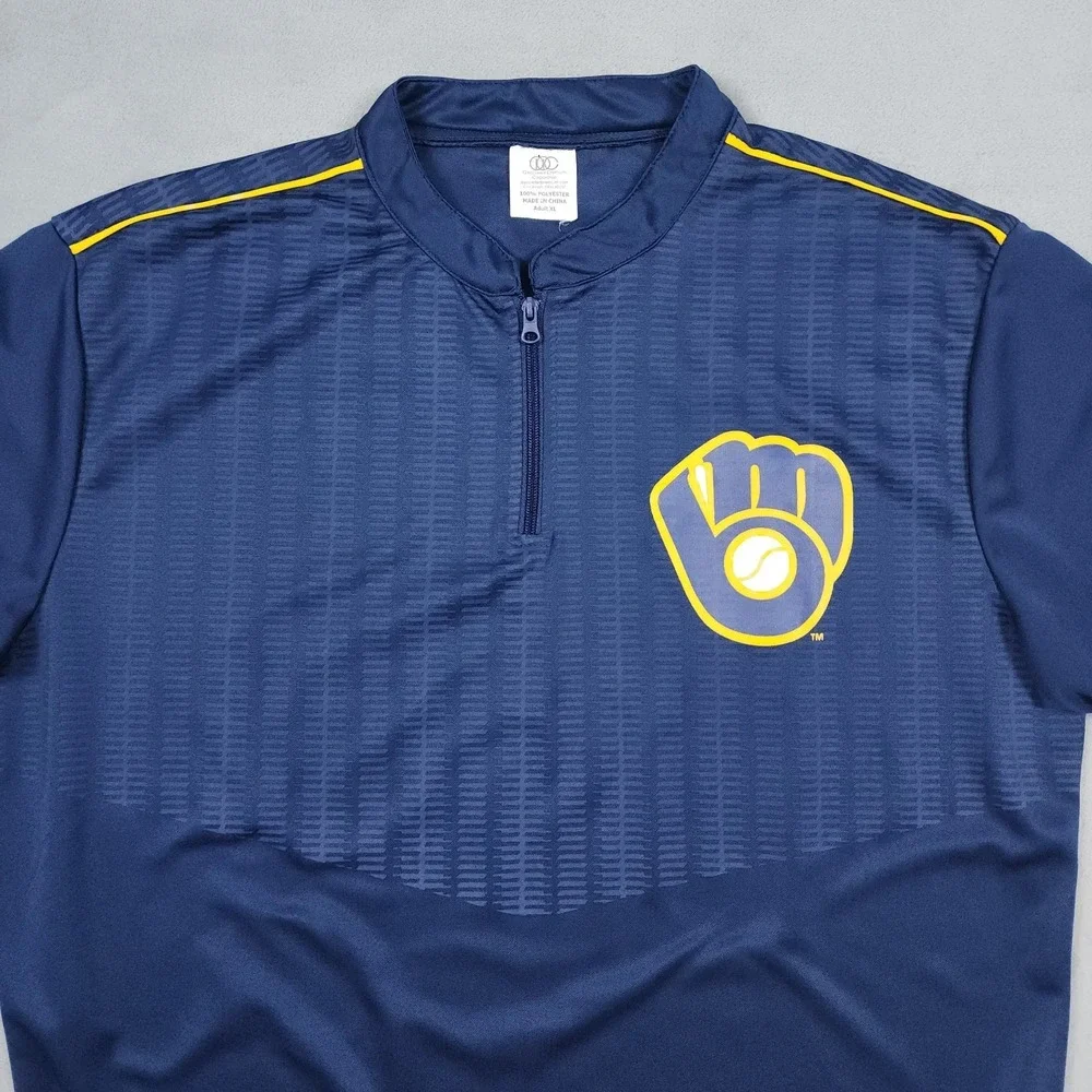 Milwaukee Brewers Batting Practice Jacket Mens XL Blue MLB Quarter Zip Orbis